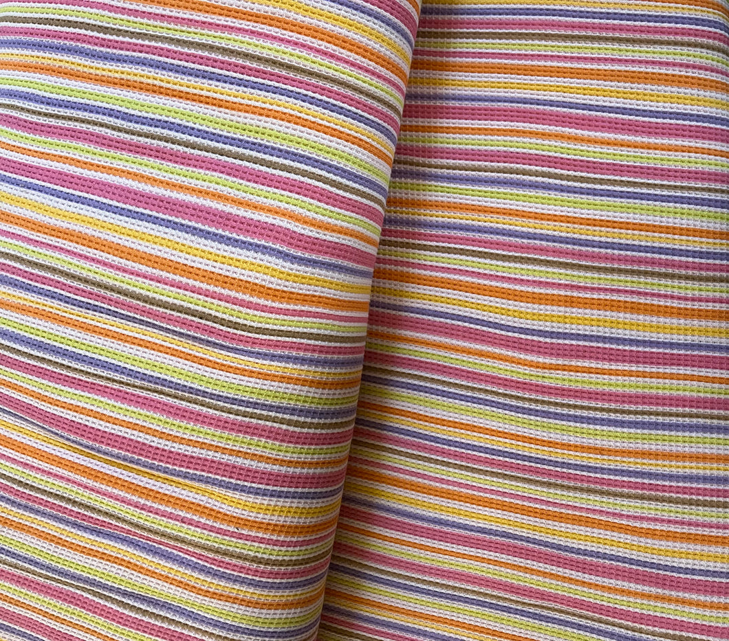 Multi color stripe 100% cotton waffle texture fabric
