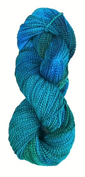 Bright Blue Sea merino beaded metallic wool yarn