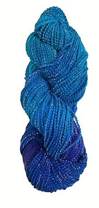Deep Blue merino beaded metallic wool yarn