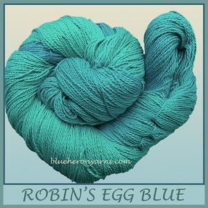 Robin's Egg Blue fine organic cotton yarn. Free pattern included.